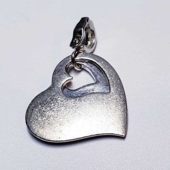Vintage Sterling Silver Double Cut Out CZ Heart Pendant - Picture 5 of 7